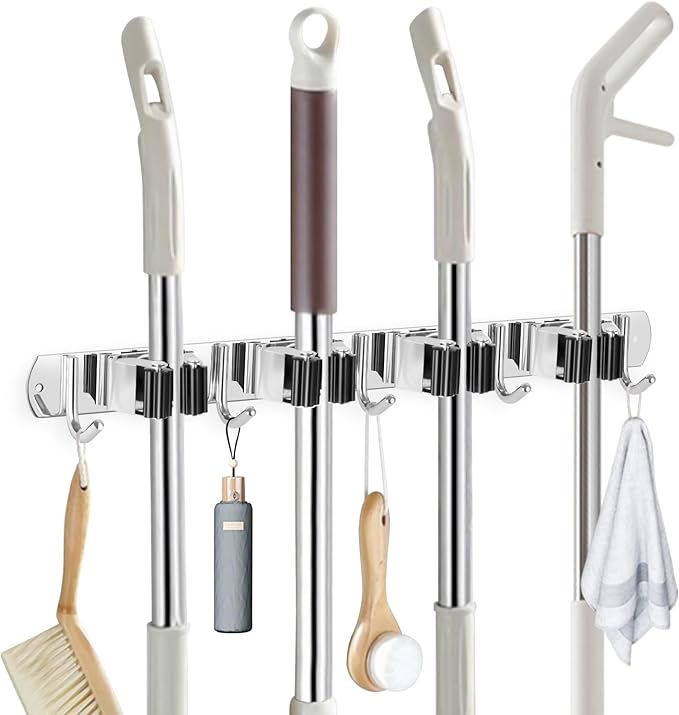 IMILLET Broom Holder Wall Mount Stainless Steel Mop Organizer by IMILLET