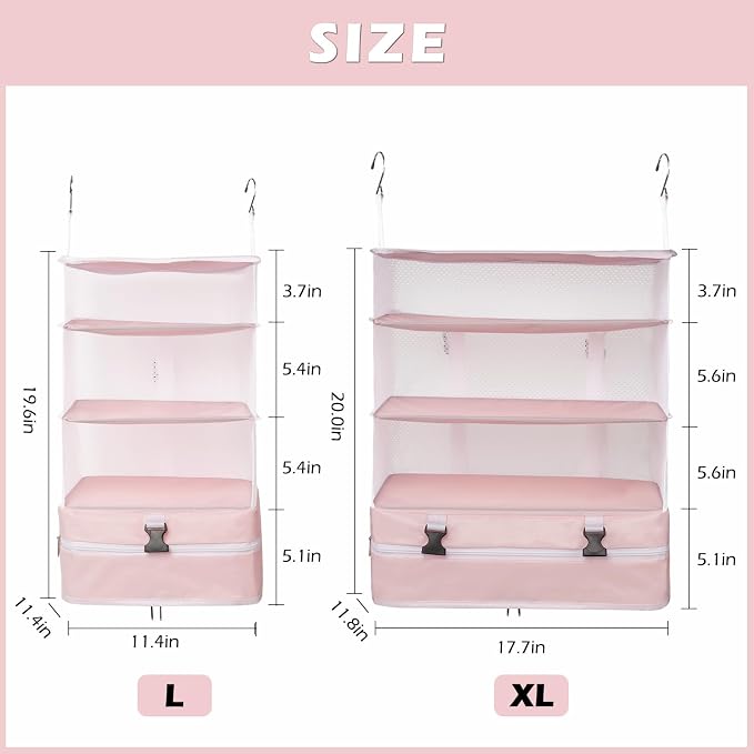 Surblue Hanging Closet Storage Bag Collapsible 3-Shelf Washable Oxford Fabric with 2 Hooks (XL 17.71*11.81*20in, Pink) - Image 5