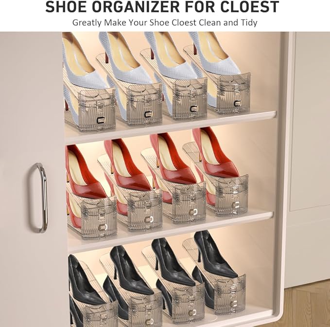 NVGSN 24Pack Clear Shoe Slot Organizer,Shoe Stacker,Storage Space Saver 50% | 3 Levels Adjustable Height 3.7''-7.7''shoe Organizer for Closet,Easy to Assemble shoe Rack Holder,Organizador de Zapatos - Image 2