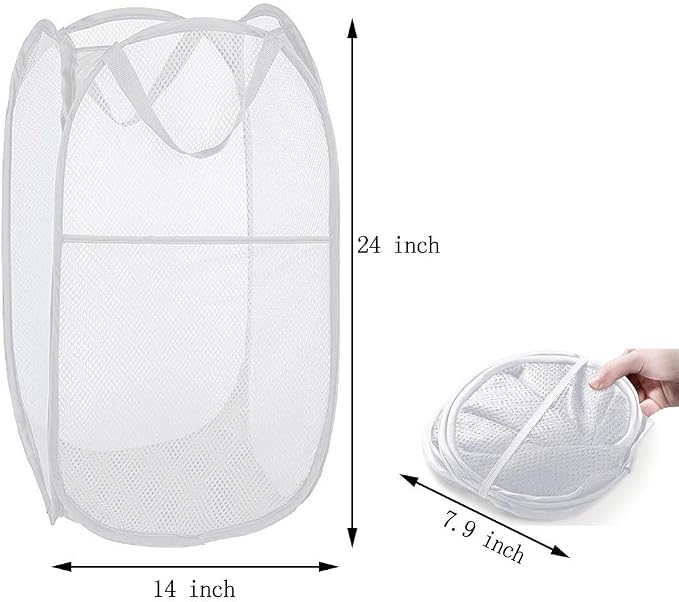 Pop up Laundry Hamper, Portable Foldable Mesh Clothes Hamper for Kids Room, College Dorm or Travel, Collapsible Laundry Basket for Storage, White - Image 2