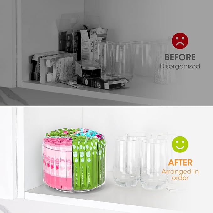AIEVE Drink Packet Organizer, Lazy Susan 360° Turntable Organizer for Drink Mix Hydration Packets, Water Flavor Acrylic Container Tea Bag Holder for Kitchen Storage Organization - Image 3