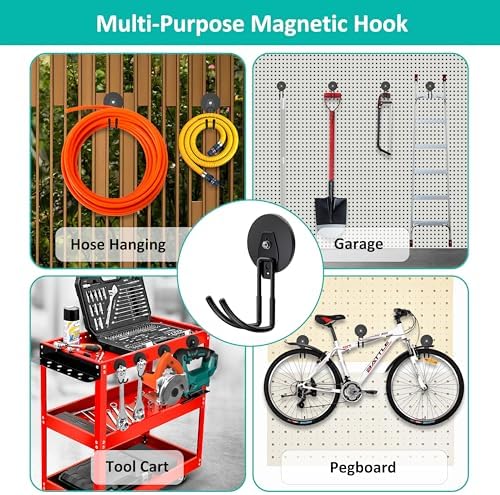 ENUODA Strong Magnetic Hooks Heavy Duty Magnetic Garage Hook, Large Magnet Hooks for Hanging Garden Tool, Broom, Shovel, Hose, Extension Cord, Container, Tool Chest, Shed, Storage & Organization, 2PCS - Image 5