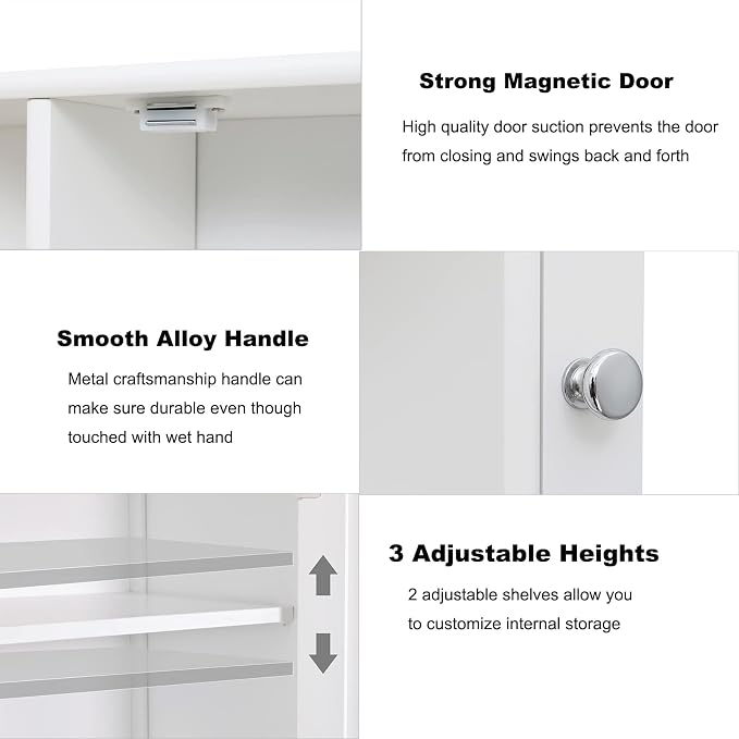 Iwell Bathroom Medicine Cabinet with Mirror, Bathroom Wall Cabinet with 2 Adjustable Shelves & 6 Open Shelves, Medicine Cabinet Organizer, Bathroom Cabinet Wall Mounted, White - Image 6