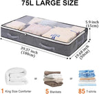 Under Bed Storage Containers, 4-Pack Large Capacity Underbed Storage Bags Organizer, Thick Fabric Storage Bins with Clear Window and Handles for Blanket, Comforter, Bedding, Clothes, Gray - Image 2
