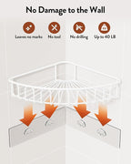 Orimade Corner Shower Caddy with 2 Hooks Wall Mounted Metal Bathroom Shelf Storage Organizer Adhesive No Drilling 2 Pack, White Only for 90-Degree Corner - Image 5
