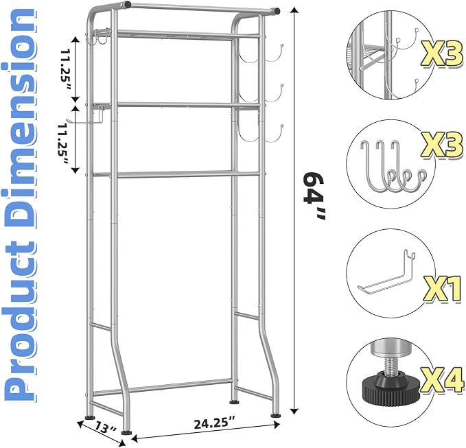 Simple Trending 3 Tier Over The Toilet Rack, Shelf Bathroom, Bathroom Stand Organizer Space Saver, Silver - Image 3