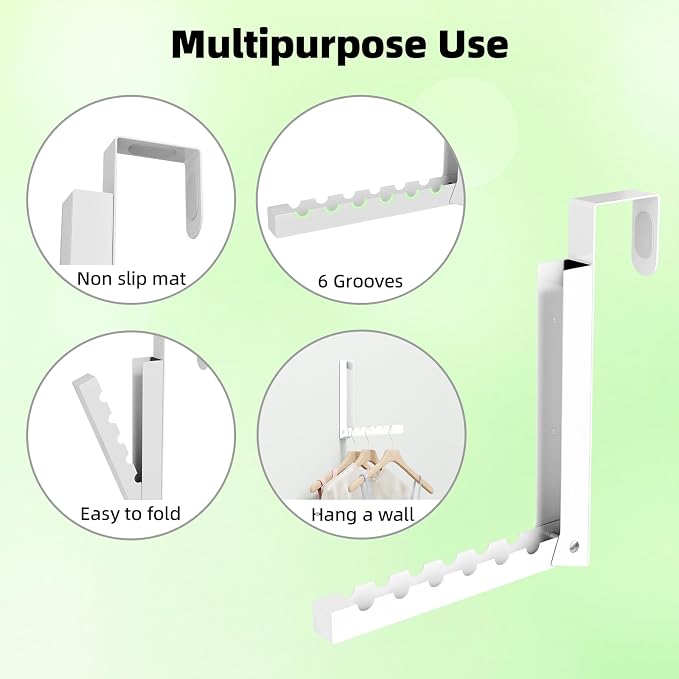 BAKON Over The Door Hanger Folding Clothes Drying Rack, Folding Hanging Coat Rack for Indoor Laundry Room Compact Small Space Foldable Portable Clothing Hanger Hook Collapsible- 2 Pack - Image 5