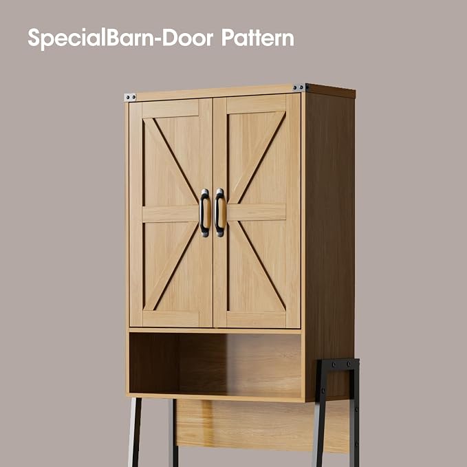 Vabches Over The Toilet Storage Cabinet with 2-Door Design Bathroom Organizers and Storage with Anti-Tip Device Over Toilet Organizer with Shelves for Bathroom,Restroom,Laundry Natural - Image 7