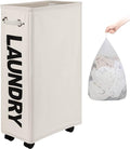 DOKEHOM 29" Enlarged Slim Rolling Laundry Basket Hamper on Wheels, Beige by DOKEHOM