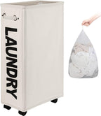 DOKEHOM 29" Enlarged Slim Rolling Laundry Basket Hamper on Wheels, Beige by DOKEHOM