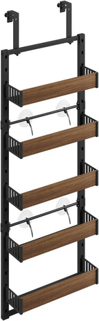 5 Tier Over the Door Pantry Organizer with Adjustable Wooden Baskets, Heavy Duty 2 in 1 Wall Mounted & Hanging Spice Rack for Kitchen, Cabinet and Closet Organization by DAOTENGQL