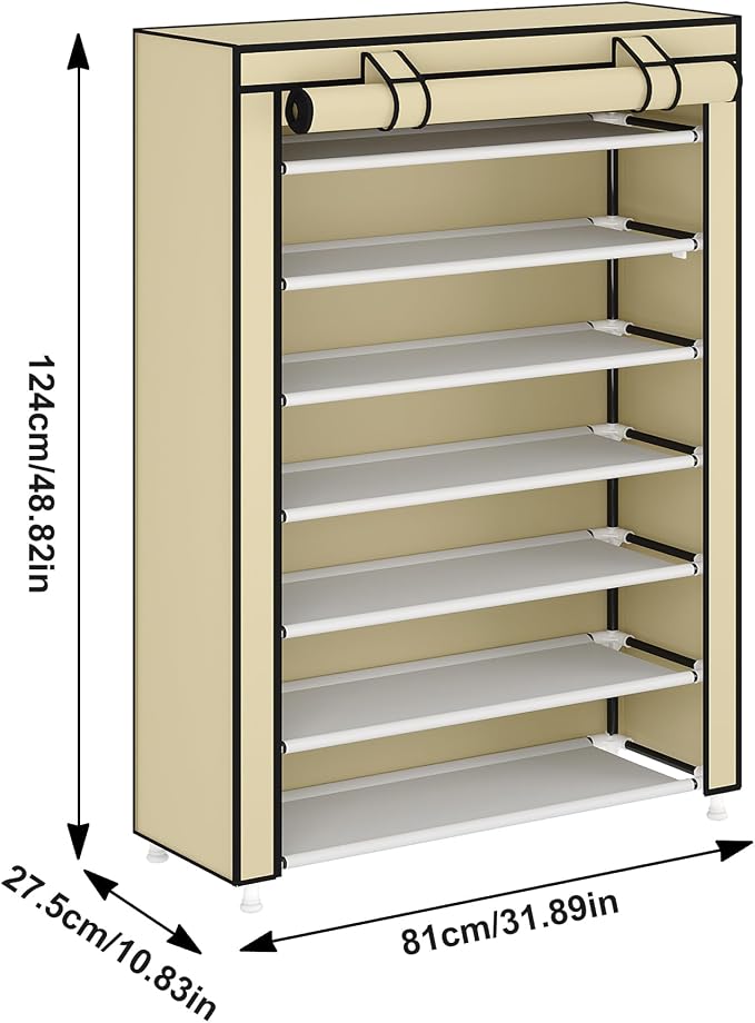 Laiensia 7-Tier Vertical Shoe Rack Organizer, Space Saving Shoe Storage Organizer, Non-Woven Cover Shoe Shelf Holds 28-35 Pairs for Bedroom, Hallway, Closet Entryway, Beige - Image 3