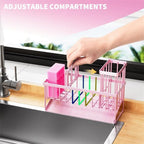 Cisily Pink Kitchen Sink Caddy Organzier with High Brush Holder, Sponge Holder for Sink, 304 Rustproof Stainless, Kitchen Countertop Soap Dispenser Organizer - Image 5