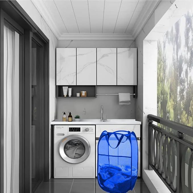 Larpur Mesh Laundry Basket, Pop up Laundry Hamper with Handles, Collapsible Clothes Basket for Travel, College, Dorm, Royal Blue - Image 7