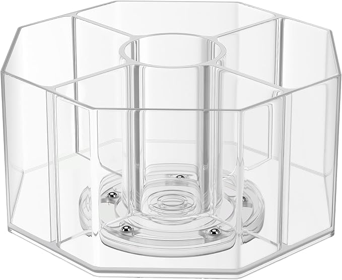 Divided Drink Packet Organizer, Octagonal 5 Compartment Clear Lazy Susan - Image 7