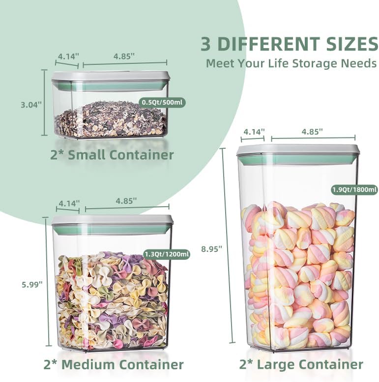 Ankou Airtight Food Storage Container Sets with Lids 6Pcs Pop Containers for Kitchen Pantry Organization BPA-Free Stackable Kitchen Storage Containers for Cereal Flour Sugar (0.5, 1.2, 1.8qt)*2 - Image 5