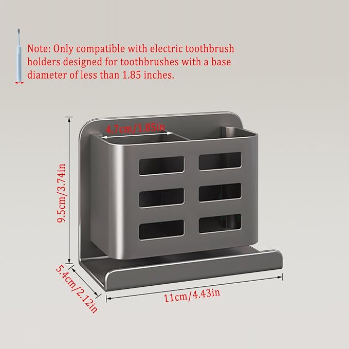 Grey Toothbrush Holder wall Mount, Aluminum，No Drilling Required - Image 2