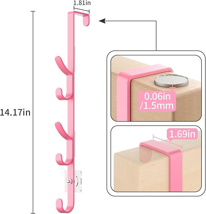 Kaiferty Over the Door Hooks, Metal Door Hooks for Hanging, Over the Door Purse Organizer for Coat Hanger, Back of Shower Door for Hanging Towel Rack Clothes, Hat, Bathroom, Closet (Pink-4Packs) - Image 4