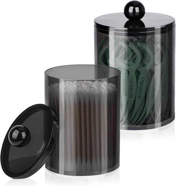 2 Pcs Acrylic Qtip Holder, Cotton Ball Holder Jars with Lids, Black by XIPENGKEJI