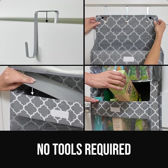 GORILLA GRIP Over The Door Organizer Storage, 5 Deep Hanging Shelves, Holds 50lbs, Closet Organizers Shelf for Bedroom, Shoes, Bathroom, Nursery, Dorm Essentials, 58x15 Inches, Quatrefoil - Image 7