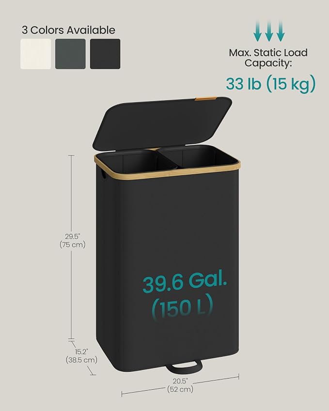 SONGMICS Laundry Hamper with Lid, 150L Laundry Basket，2 Compartments - Image 5