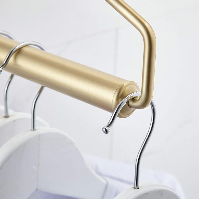 NEWRAIN Folding Wall Mounted Clothes Hanger Rack Clothes Hook Solid Brass with Swing Arm Holder Clothing Hanging System Closet Storage Organizer Heavy Duty Drying Rack Wall Mount,Brushed Gold - Image 8