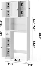 Ahomly Over The Toilet Storage Cabinet, with Five Doors, White - Image 2