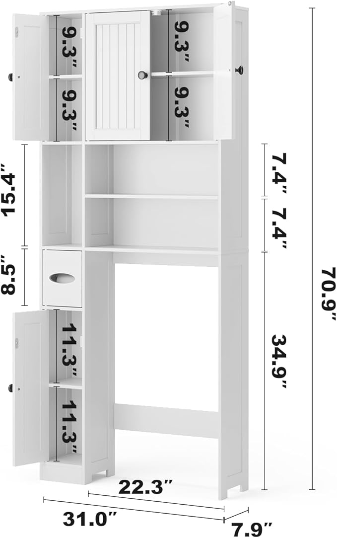 Ahomly Over The Toilet Storage Cabinet, with Five Doors, White - Image 2