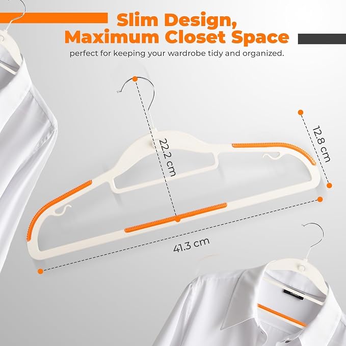 Plastic Hangers 100 Pack, Cascading Slim Space Saving Clothing Hangers with 360° Rotating Hook, Non Slip Clothes Hangers for Sweater Shirt, Heavy Duty Coat Hanger with Inner Hook for Closet, White - Image 2