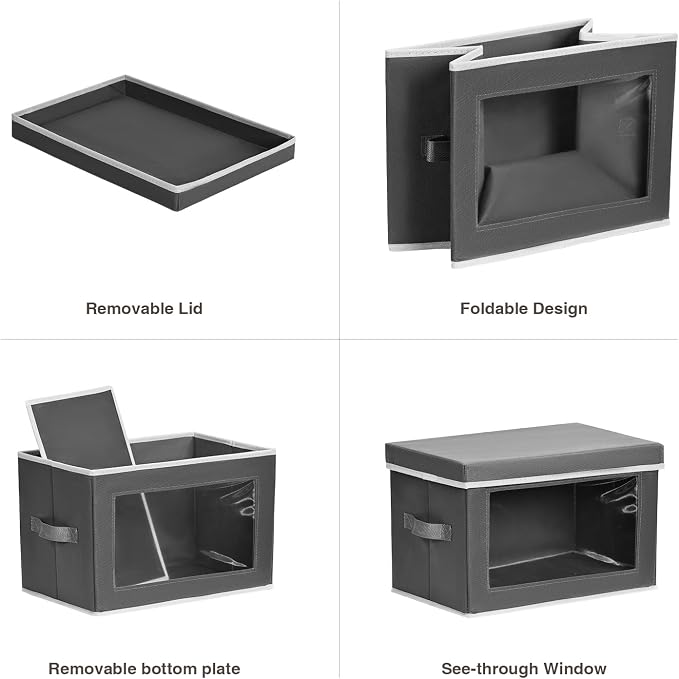 Homsorout Storage Bins with Lids - Fabric Storage Boxe with Window, Collapsible Closet Organizers with Handles, 3 Pack Decorative Bin, Home Cubes Baskets for Clothes, Hat, Books, Dark Grey - Image 7