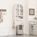 Over The Toilet Storage Cabinet, 23.7”W Modern Storage Cabinet Over Toilet with Acrylic Doors, Arched Freestanding Over Toilet Rack with Adjustable Shelf for Bathroom, White - Image 4