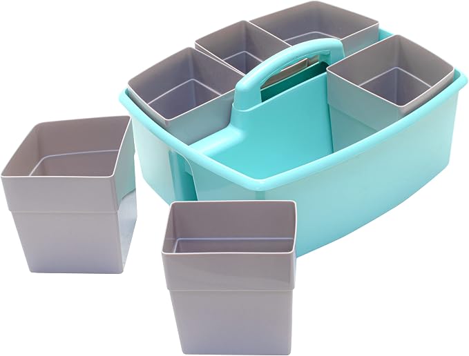 Storex Large Classroom Caddy with Cups, 13 x 11 x 6.575 Inches, Teal, Case of 2 (00984U02C) - Image 4