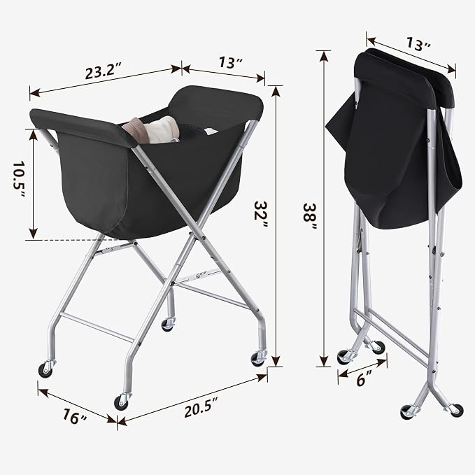 ELYKEN Laundry Basket with Wheels, Collapsible Laundry Hamper, Black - Image 3