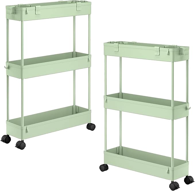 SPACELEAD 2-piece Set Slim Storage Cart 3 Tier,Bathroom Organizer Rolling Utility,Mobile Shelving Unit Slide Out for Office, Kitchen, Laundry Room & Narrow Places by Home