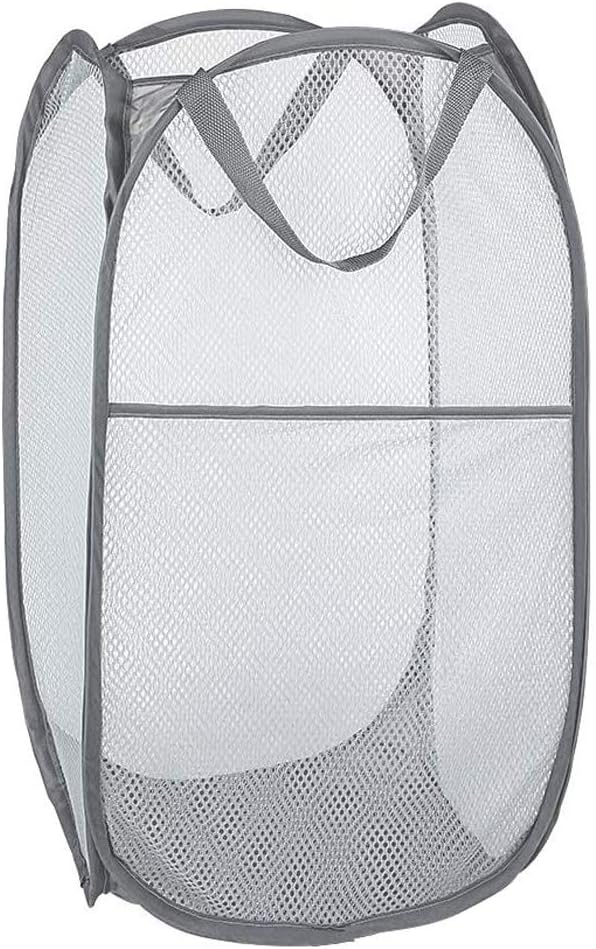 Mesh Pop up Laundry Hamper, Collapsible for Storage, Portable Folding Pop-Up Clothes Hamper Laundry Basket for Home Room, College Dorm or Travel, Grey by Buenod