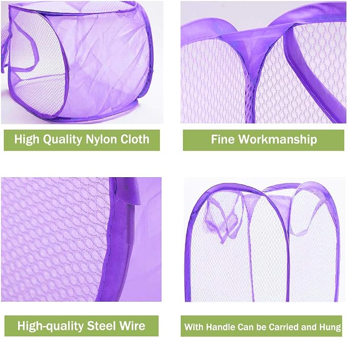 RZJZGZ Foldable Pop-Up Mesh Laundry Hamper with Side Pocket Clothes Laundry Basket Storage Bag with Carry Handles for Dirty Clothes (2 Pack) - Image 6