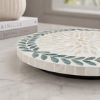 12-Inch Mother of Pearl Lazy Susan Turntable – Decorative Shell Inlay Rotating Serving Tray – Elegant Floral & Leaf Pattern Organizer for Kitchen Counter, Vanity, and Home Decor - Image 4