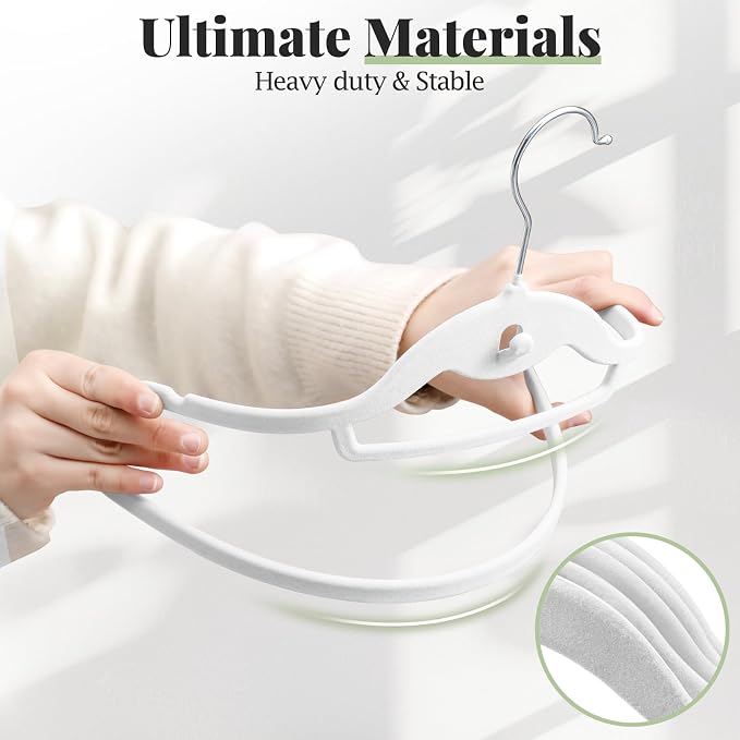 Velvet Felt Stackable Hangers 50 Pack, Thin & Space Saving, White | Non Slip, 15Lbs Capacity Heavy Duty With 360° Swivel Hook, Shoulder Notches, No Shoulder Bump, for Coat Suit Shirt Dress - Image 7