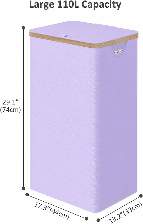 IEGrow Laundry Hamper with Lid,110L Laundry Basket with Mesh Bags,Purple - Image 2