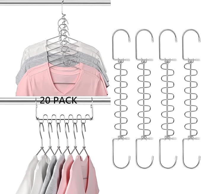 KLEVERISE 20 Pack Metal Space Saving Hangers, Stainless Steel Hangers, Magic Cascading Closet Clothing Hanger Organizer Space Saver, College Dorm Essentials - Image 8