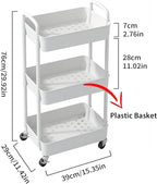Sywhitta 3-Tier Plastic Rolling Utility Cart with Wheels for Storage,White - Image 2