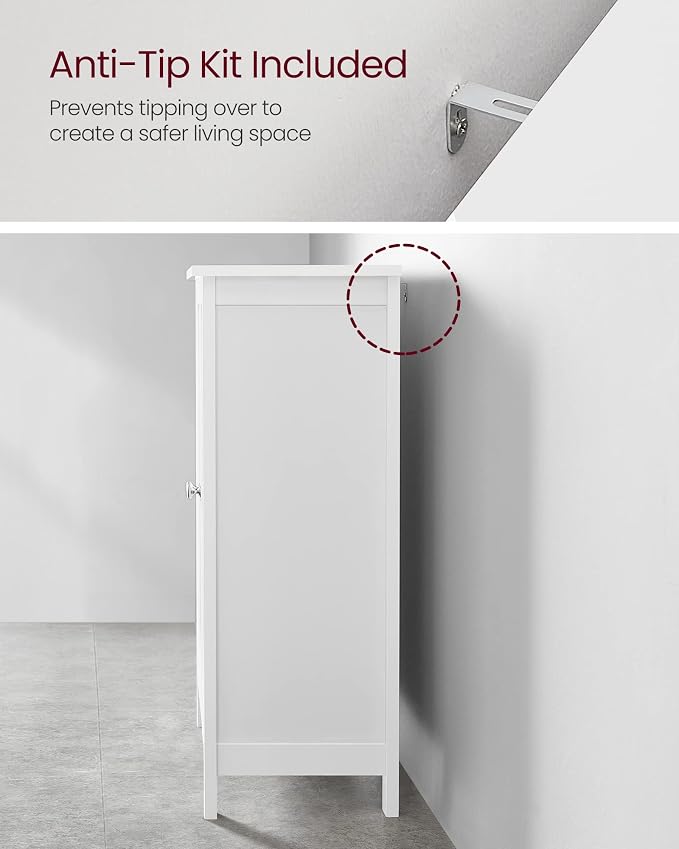 VASAGLE Bathroom Floor Storage Cabinet, Adjustable Shelves, Cloud White - Image 7