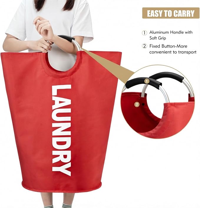 Maxsilan 90L Large Laundry Basket Bag, Collapsible Tall Hamper, Red - Image 5
