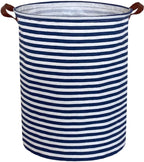 ESSME Laundry Hamper,Blue laundry basket,Collapsible with Waterproof PE Coating,Canvas Fabric Nursery Hamper for Room Decor,(Navy Blue stripes) by ESSME