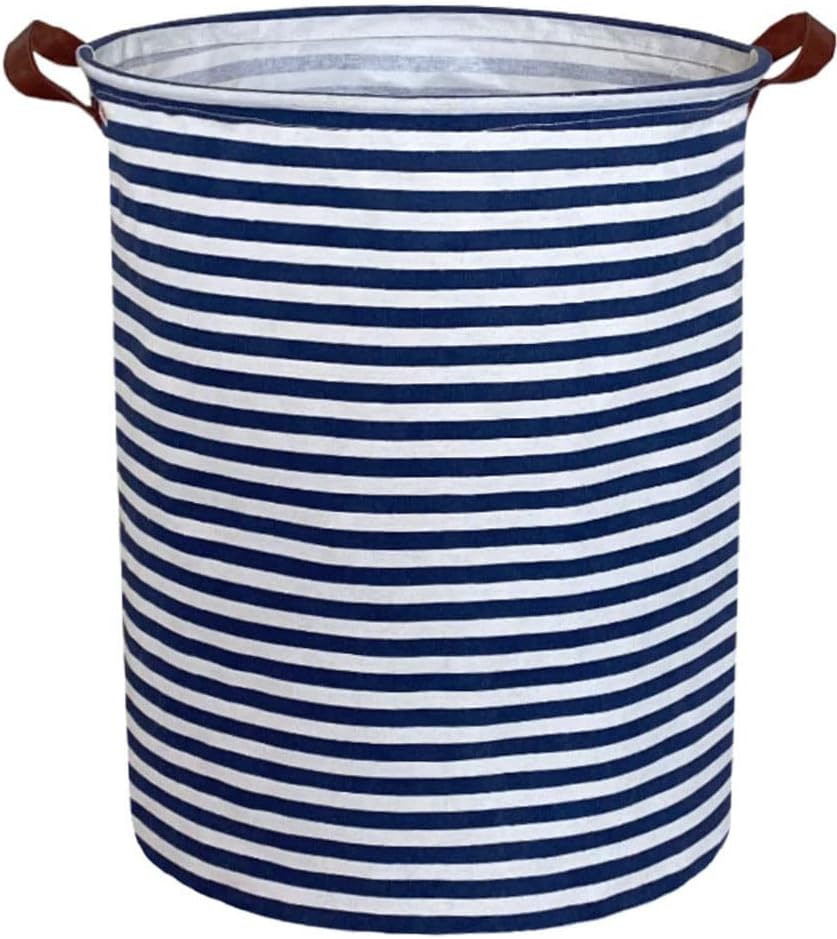 ESSME Laundry Hamper,Blue laundry basket,Collapsible with Waterproof PE Coating,Canvas Fabric Nursery Hamper for Room Decor,(Navy Blue stripes) by ESSME