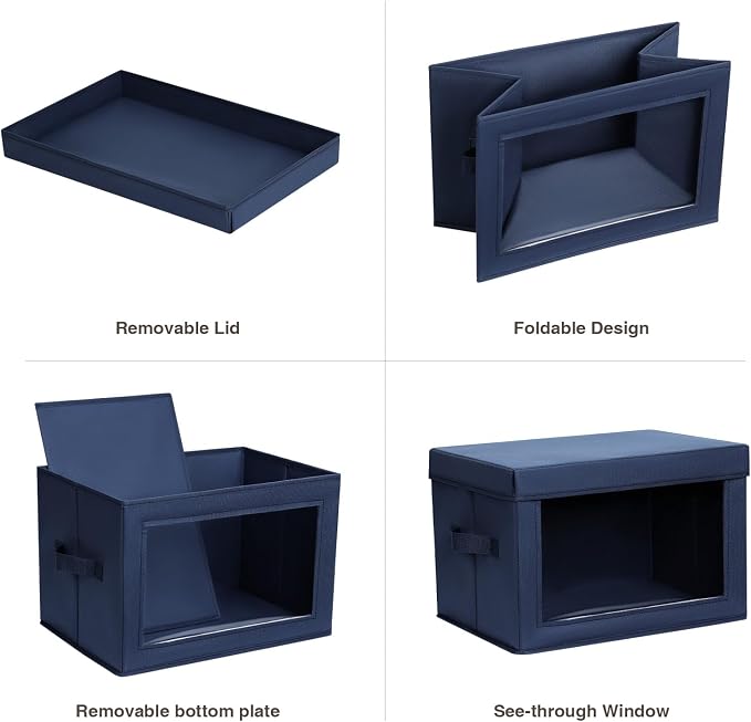 Homsorout Stackable Storage Bins with Lids - Medium Storage Box with Lids, Foldable Closet Boxes for Organizing, Wardrobe Clothes Organizer with Window, Cubes Bins for Living Room, 5 Pack, Navy Blue - Image 7