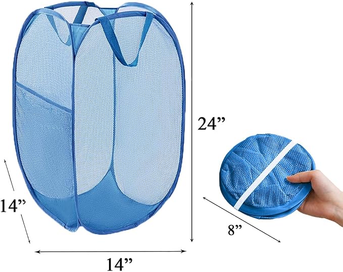 Mesh Pop Up Laundry Hamper, Collapsible Laundry Baskets, Foldable Dirty Clothes Hampers for Bathroom, College Dorm, Travel (Ash Blue) - Image 2