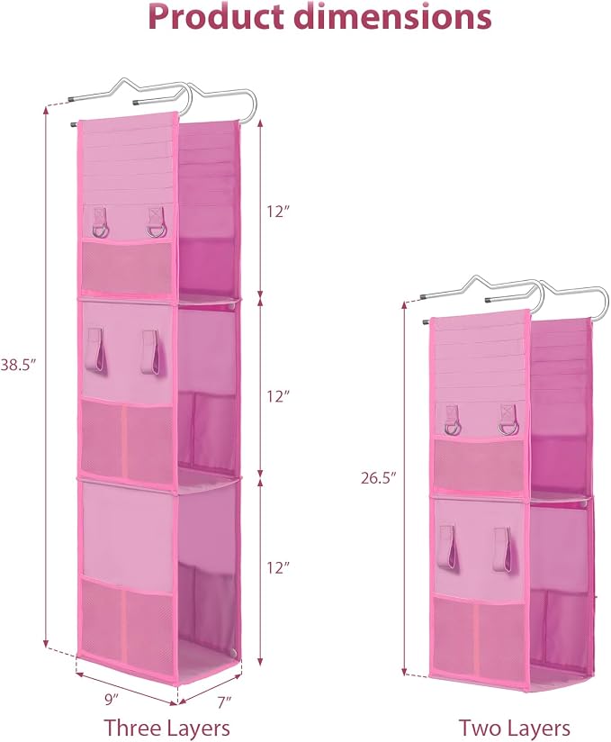 LOVEGRASS 3 Shelf Locker Organizer, Locker Shelf with Side Pockets, Pink - Image 3