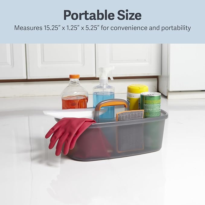 Casabella Plastic Bucket, Gray and Orange, 1.85 Gallon | Storage Caddy | With Handle | Pack of 6 - Image 5
