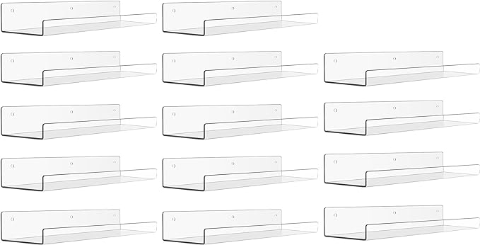 upsimples 14 Pcs 15" Acrylic Shelves for Wall Display and Storage, Clear by upsimples